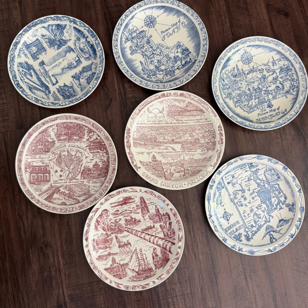 Vintage Souvenir State national Map Plates Set 7 Idaho Montana Rhode Grand Canyo